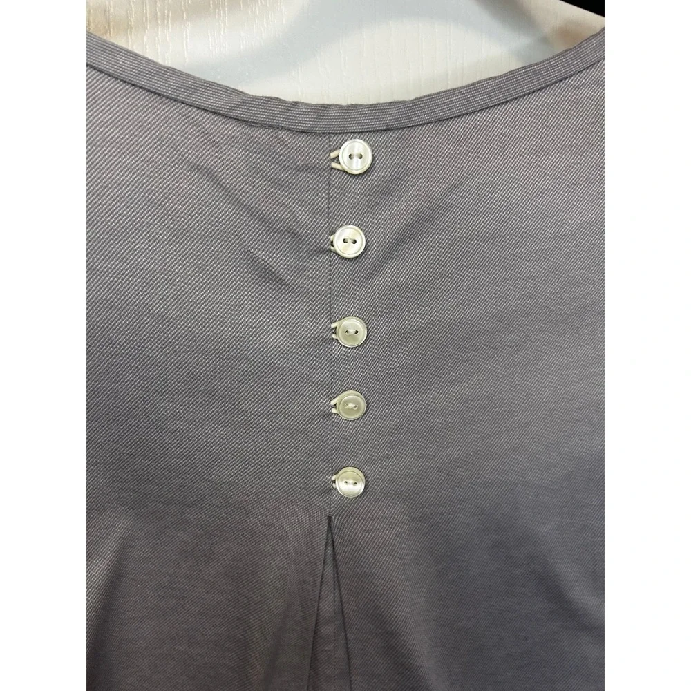 Hinson Wu Women Gray 3/4 Sleeve Pleated Back Button Detail Top Size 10 - Picture 3 of 6